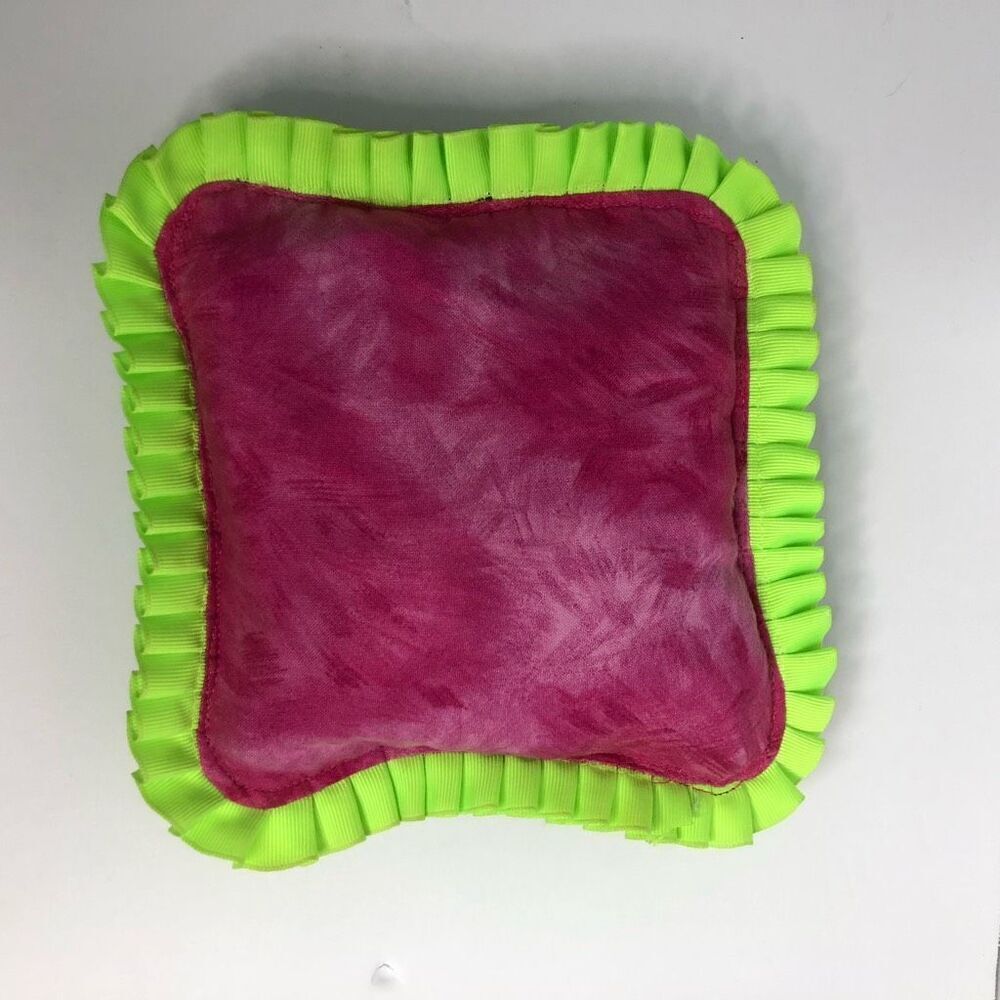 y2k handmade knife pleat lime green pink black doll pillow textured 8 inch squar